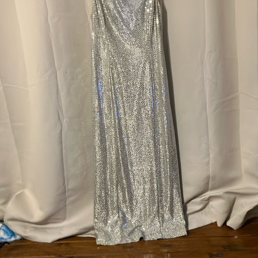 VINTAGE Bari-Jay Silver Sequin Gown